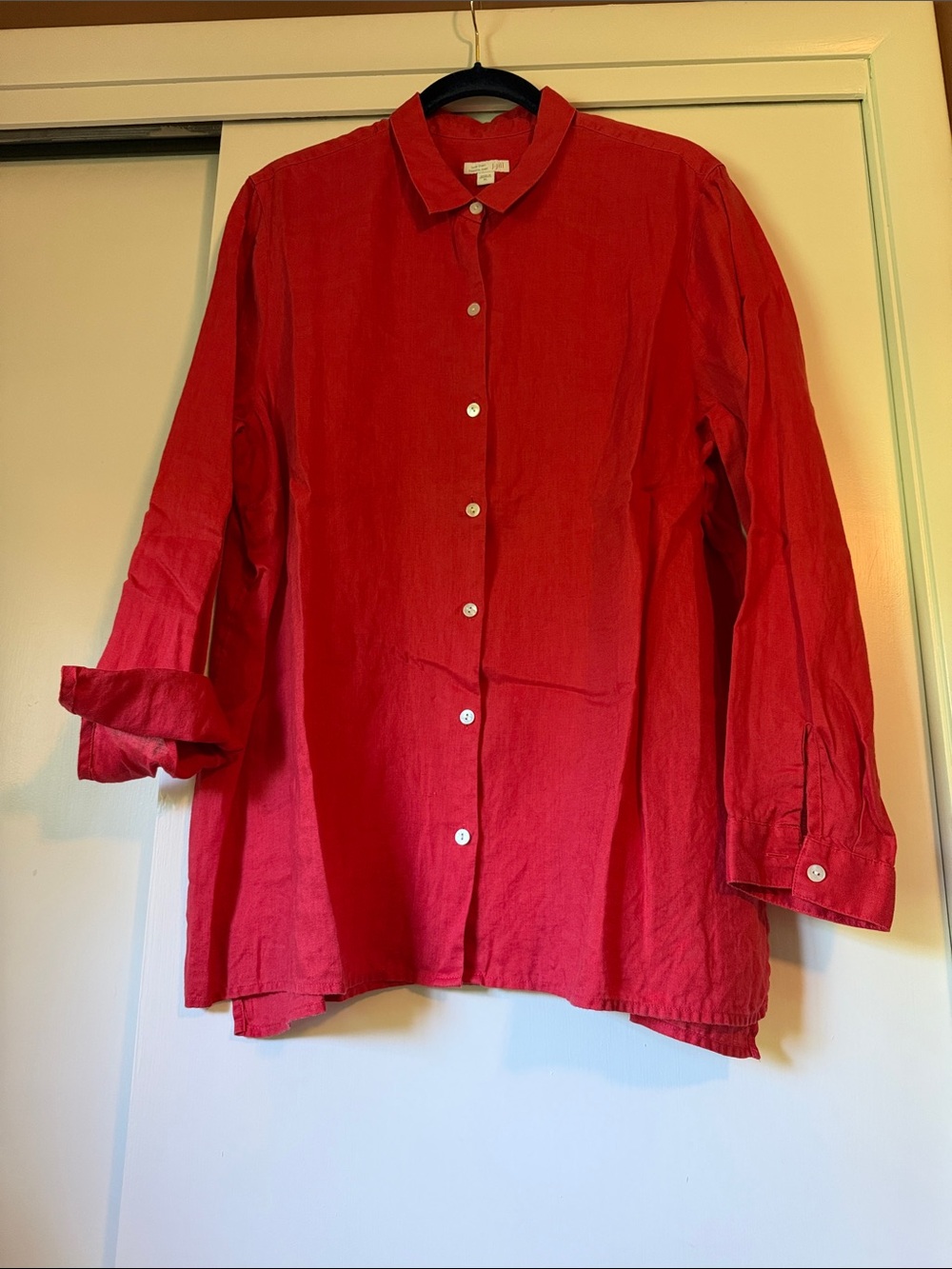 J. Jill Red Button-Up Linen Blouse